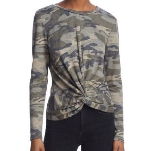 DREW Tops - Drew Camo Crop Top Long Sleeve Front Twist Size M